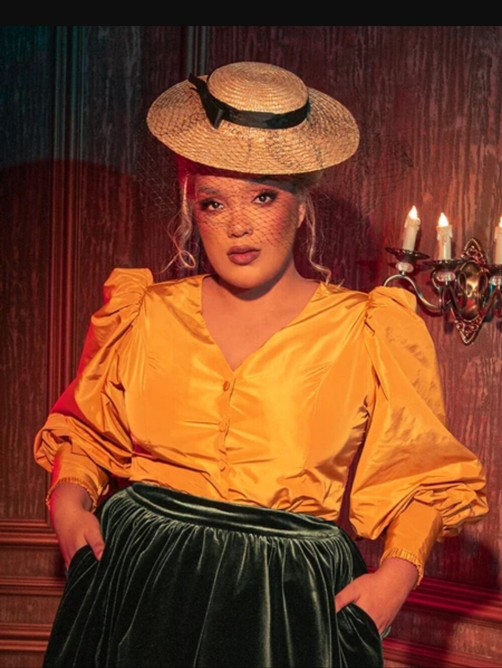 La Femme En Noire Crimson Peak Edwardian Blouse In Marigold Taffeta
